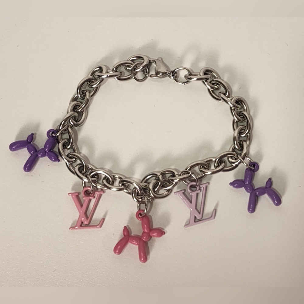 Louis Vuitton Silver Bracelet Balloon Dog Pink and Purple